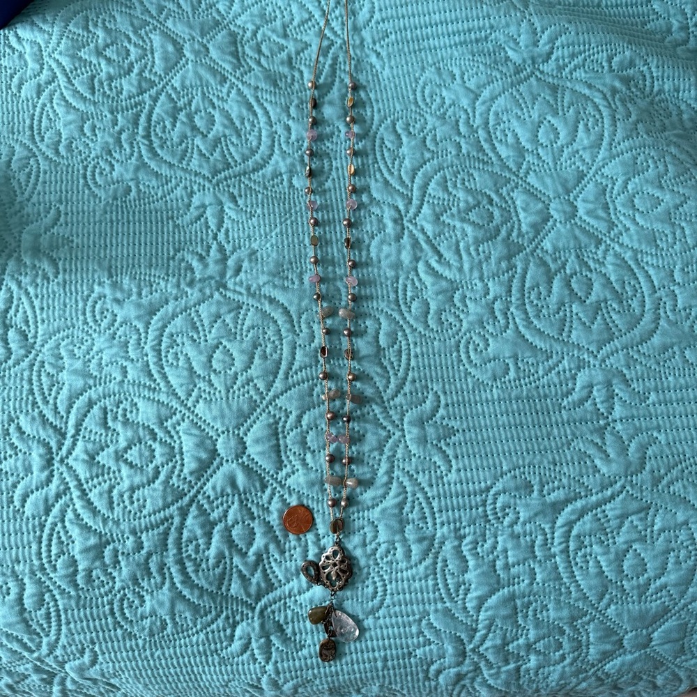 Silpada Silver Charm Necklace with Brown Accents